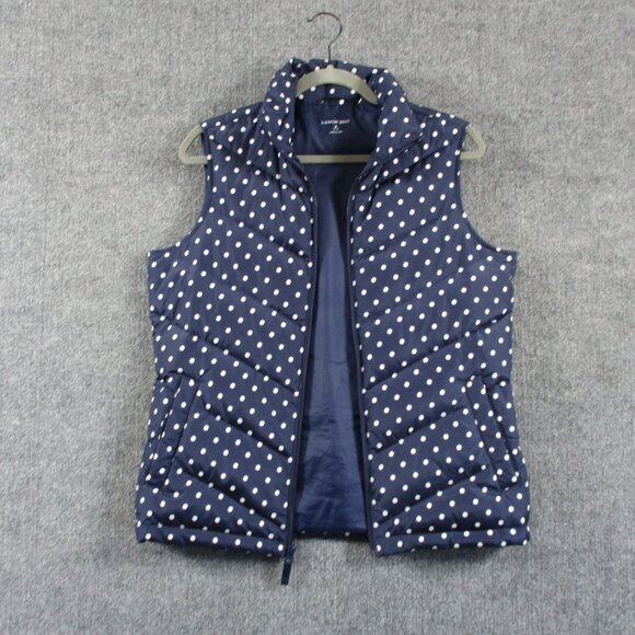 Lands End Down Puffer Vest Jacket Womens Small Blue Full Zip Outdoors Hike Dots - Picture 5 of 11